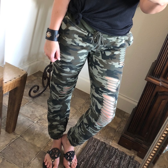 Fantastic Fawn Pants - Distressed Camo joggers